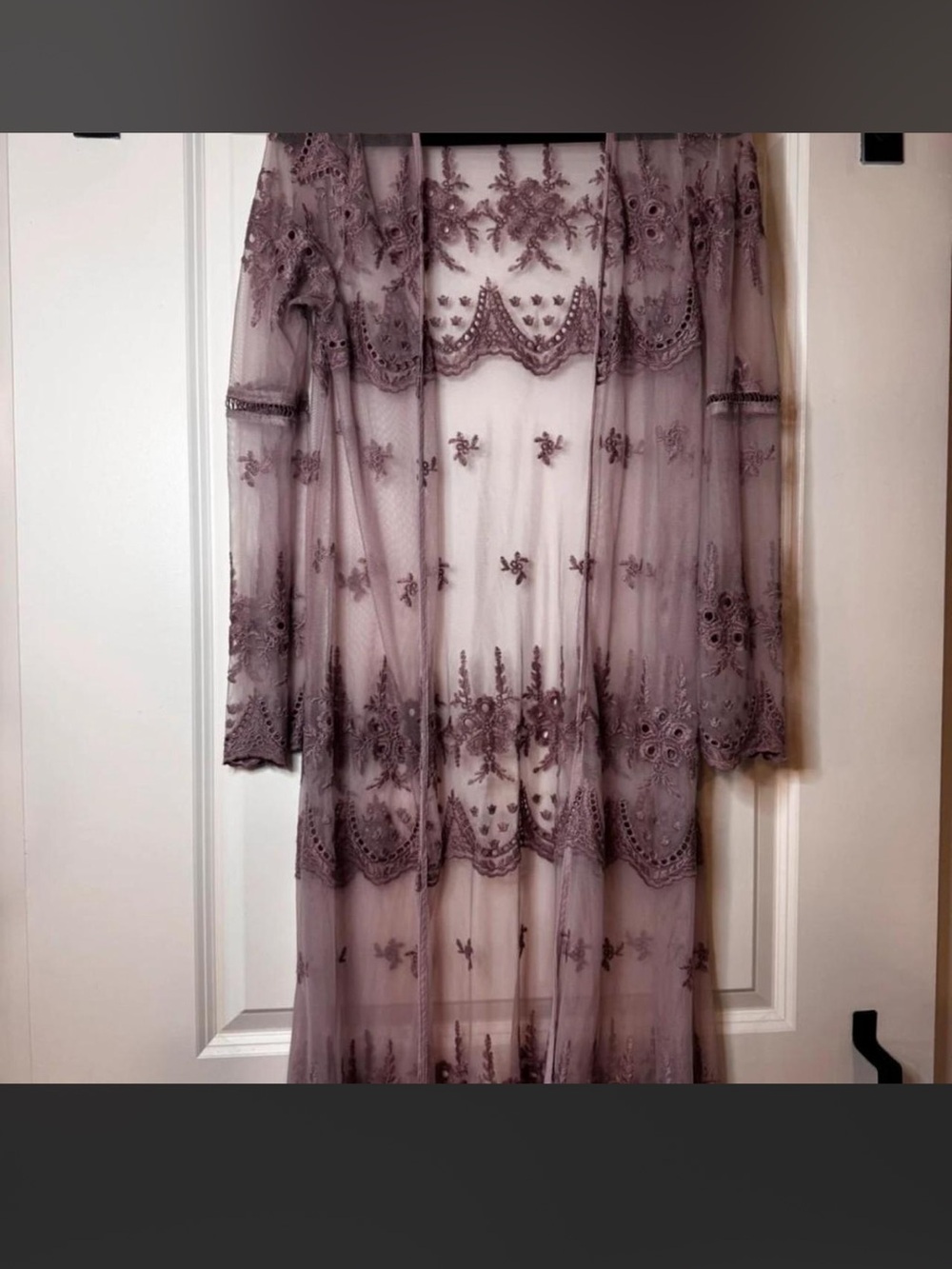 Haute Monde Mauve Sheer Embroidered Duster